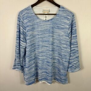 Alfred Dunner Woman 1X Blue Striped Blouse Plus Size Top Casual Career Coastal
